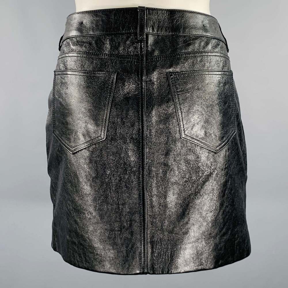 SAINT LAURENT Black Calfskin Leather Mini Skirt - Picture 3 of 7